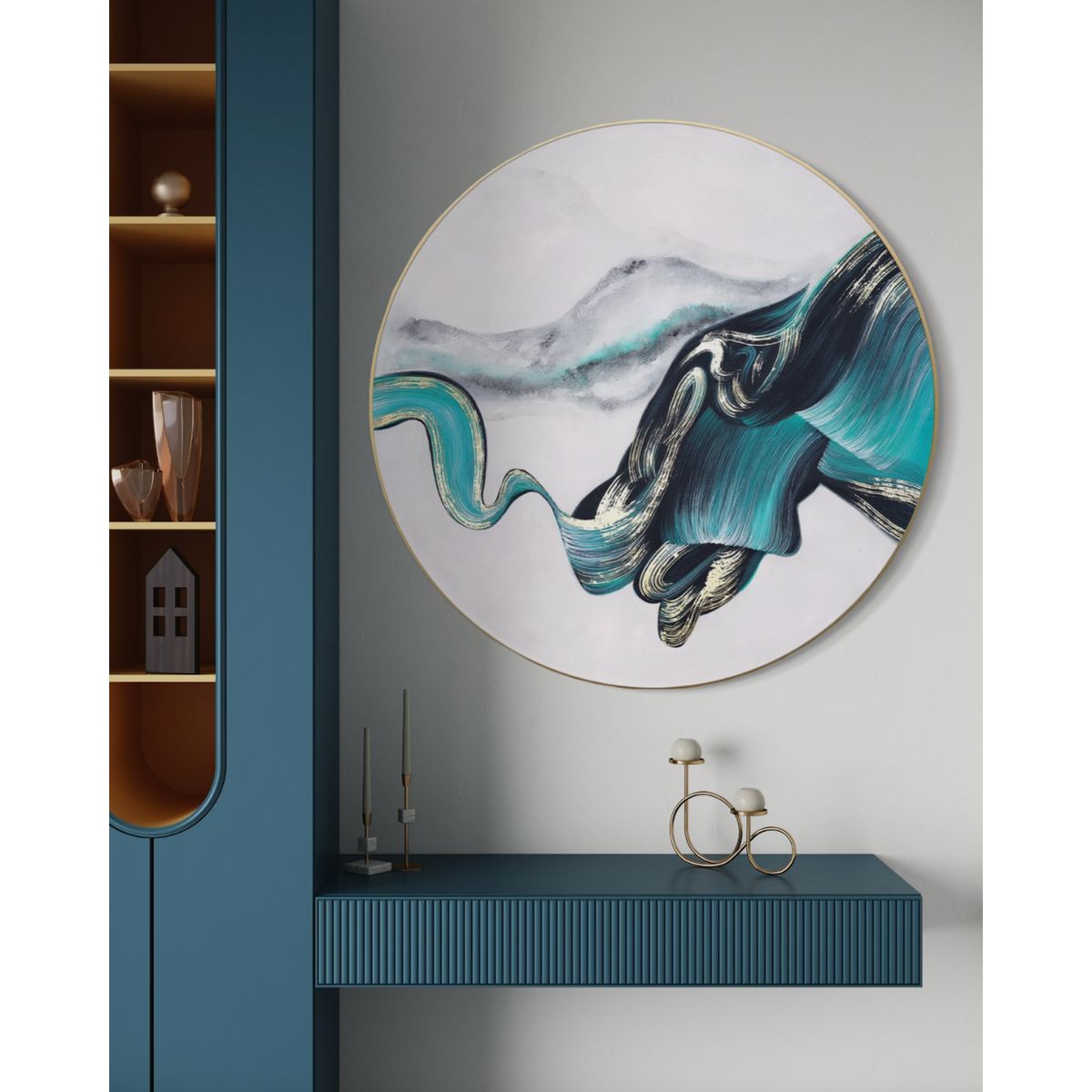 GENERICO - Cuadro decorativo abstracto redondo 120 x 120