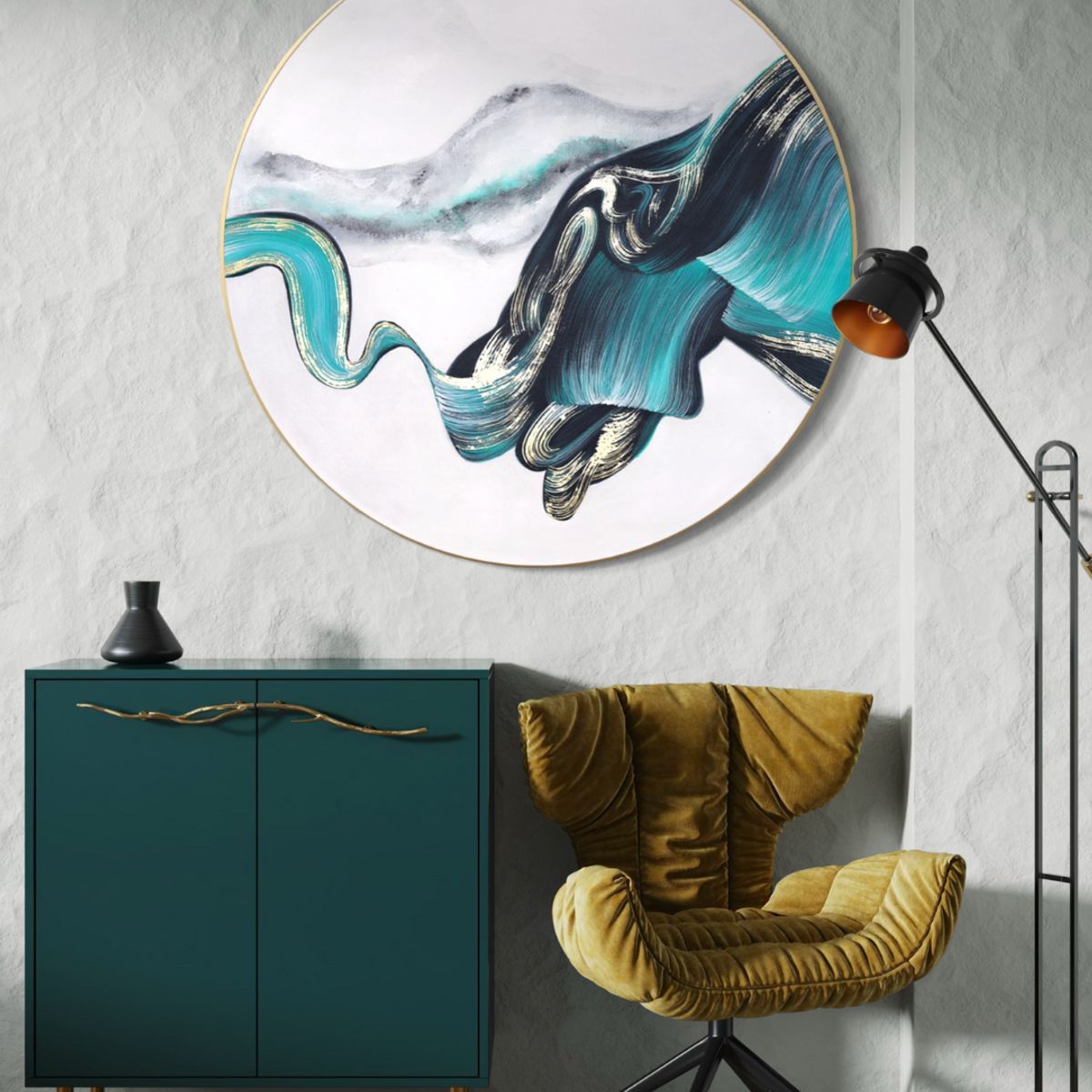 GENERICO - Cuadro decorativo abstracto redondo 120 x 120