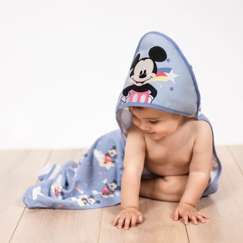 BAMBINO - Toalla con Capucha Celeste Mickey Estrella Fugaz