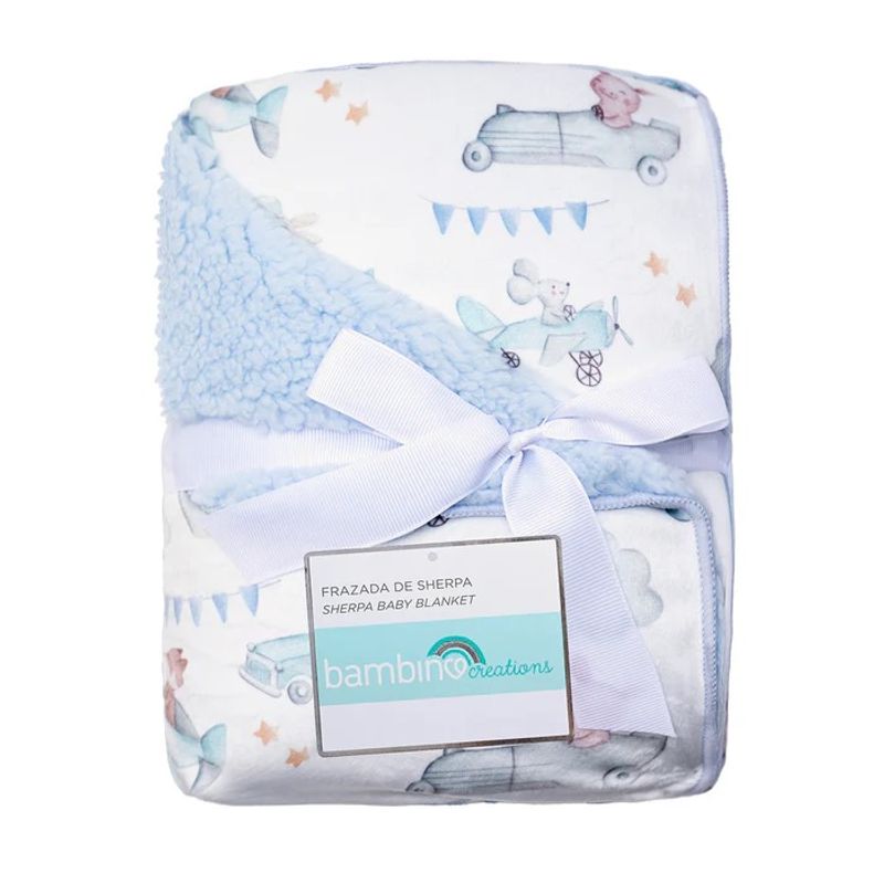 BAMBINO - Frazada de Sherpa Blanco Aviones