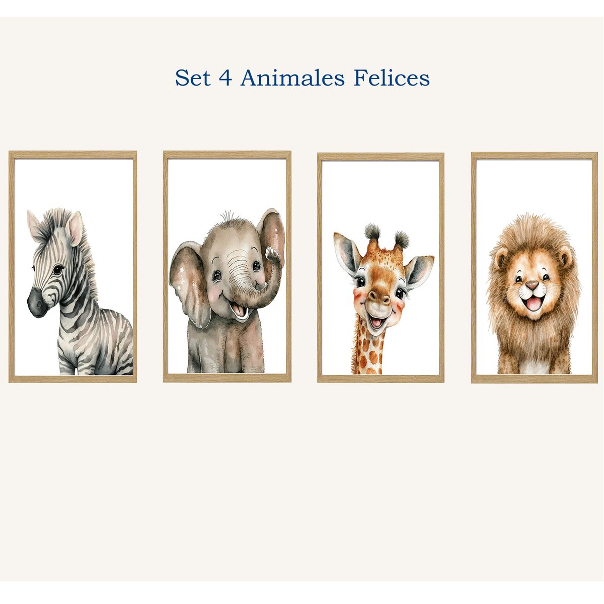 DECORACION CREATIVA - Set 4 Cuadros Infantil Niños Happy Animals