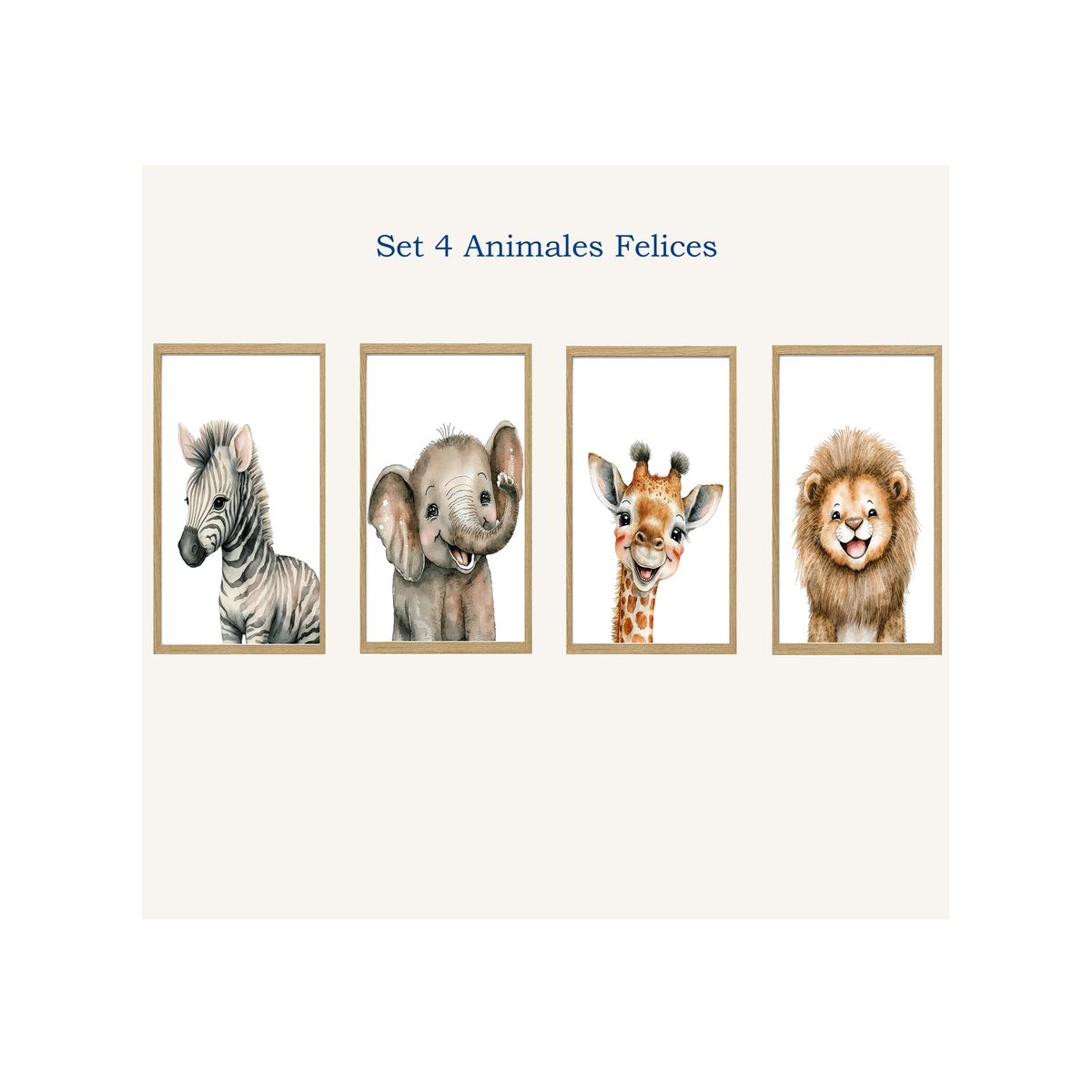 DECORACION CREATIVA - Set 4 Cuadros Infantil Niños Happy Animals