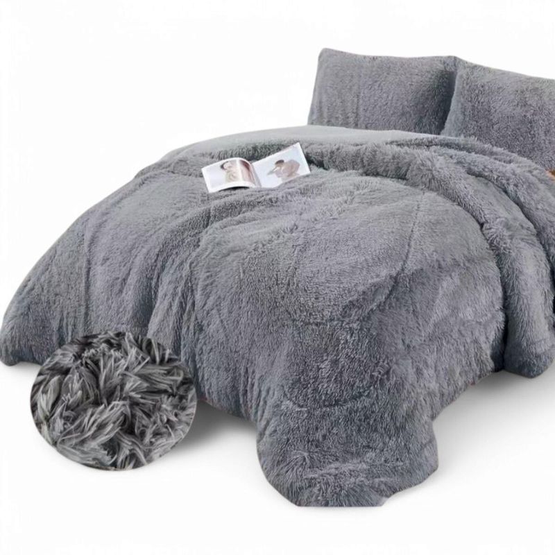 GENERICO - Cobertor Peludo Con Chiporro 2 Plaza + 2 Fundas Almohada Gris