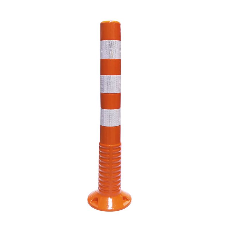 QRUBBER - Hito Vialidad Poliuretano 75cm 3 cintas Naranjo QRubber