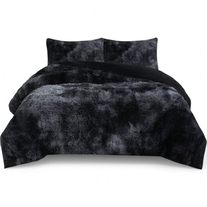 GENERICO - Cobertor Peludo Con Chiporro 2 Plaza + 2 Fundas Almohada Negro Jaspeado