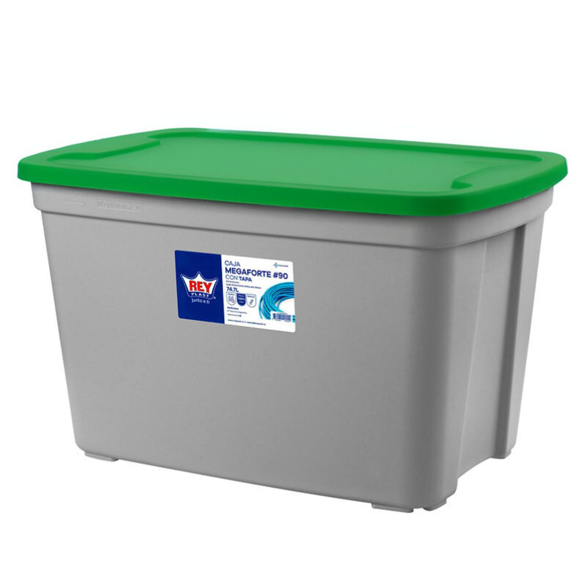 REYPLAST - Caja Organizadora Almacenamiento Megaforte 75 Litros Tapa Verde