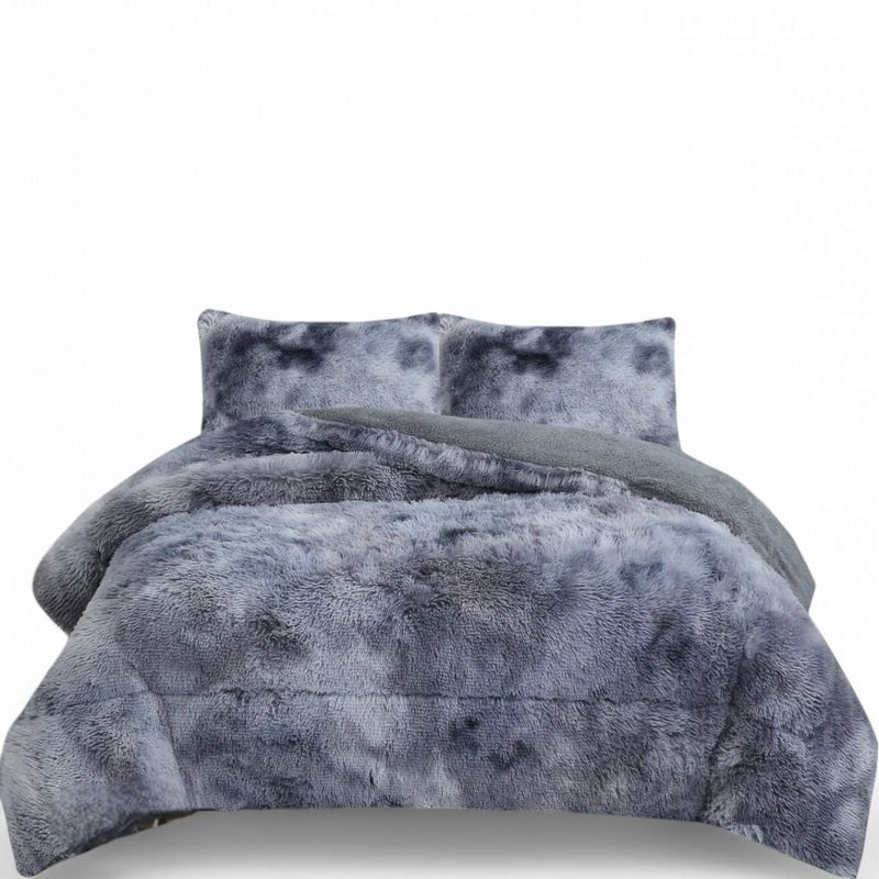 GENERICO - Cobertor Peludo Con Chiporro 2 Plaza + 2 Fundas Almohada Gris Jaspeado