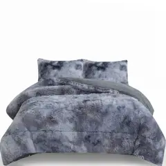GENERICO - Cobertor Peludo Con Chiporro 2 Plaza + 2 Fundas Almohada Gris Jaspeado