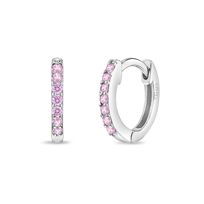 BY LAS CAYETANAS - Argollitas con cristales de cubic zircon rosa para niñas en Plata 925