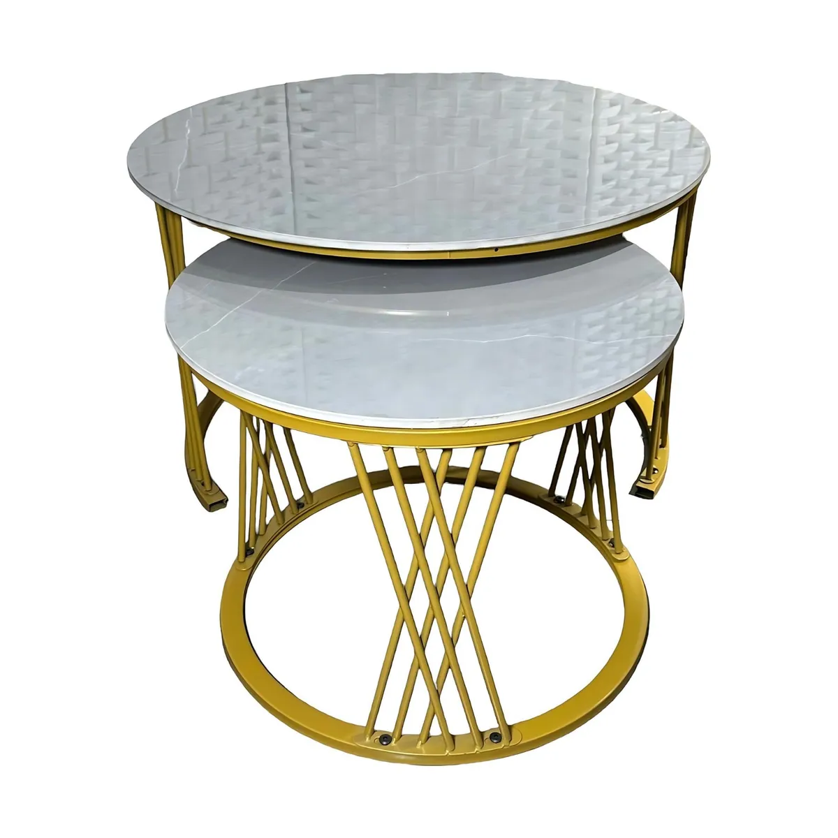 GENERICO - Mesa Tipo Nido Estilo Mármol en Losa de Roca 12mm 70x40 y 50x38