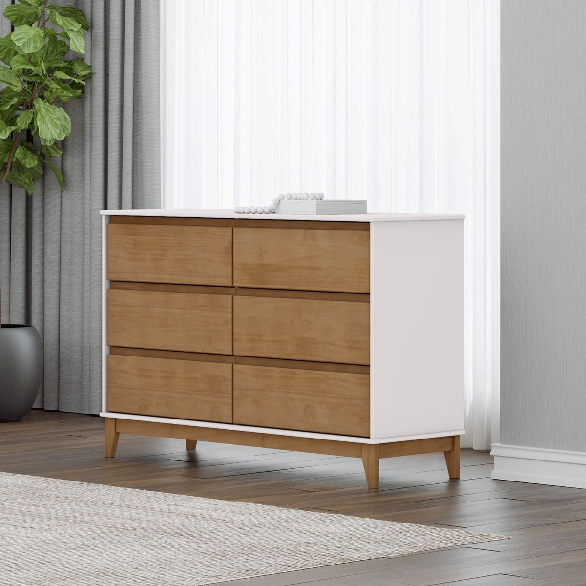 ROCA - Cómoda Tucumán 6 cajones blanco-roble