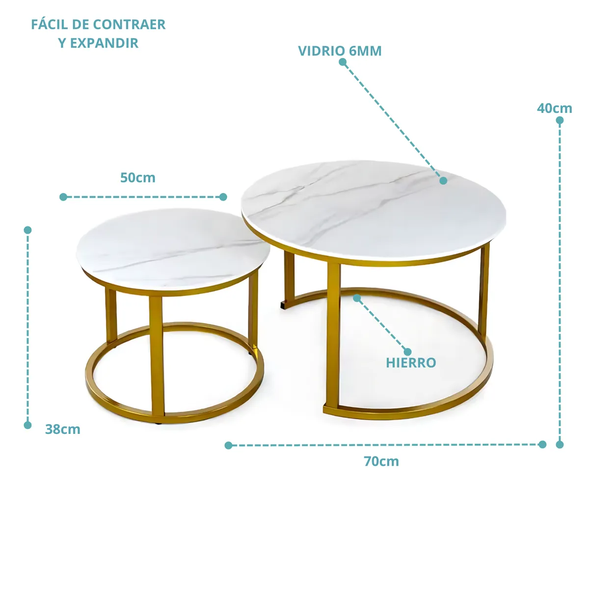 GENERICO - Mesa Tipo Nido en Vidrio 6mm 70x40 y 50x38 cm