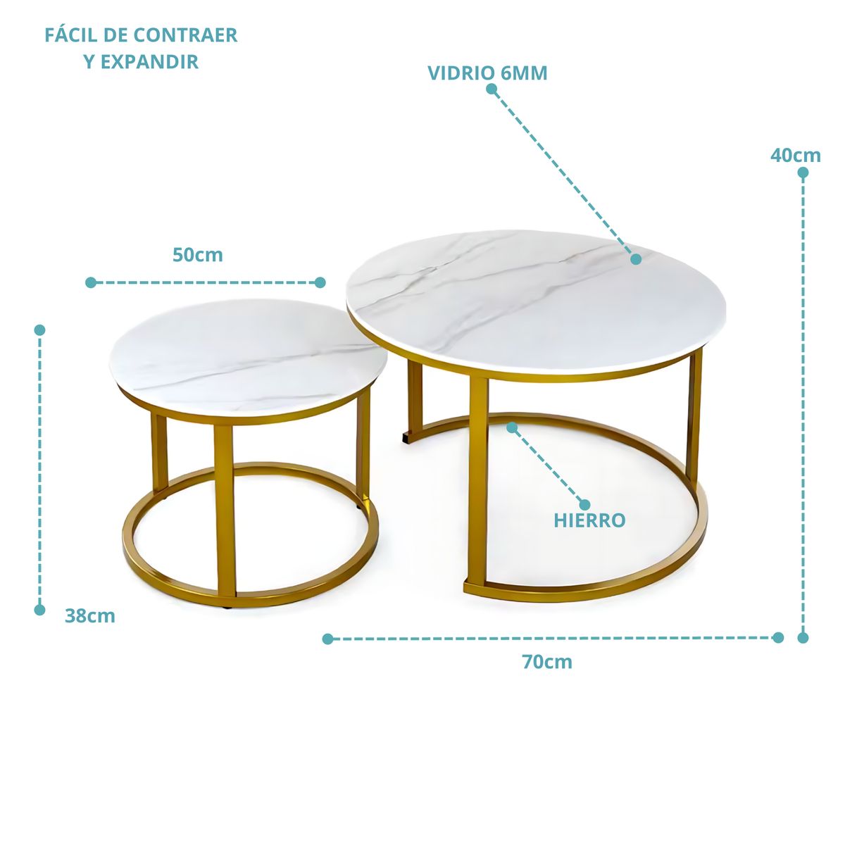 GENERICO - Mesa Tipo Nido en Vidrio 6mm 70x40 y 50x38 cm