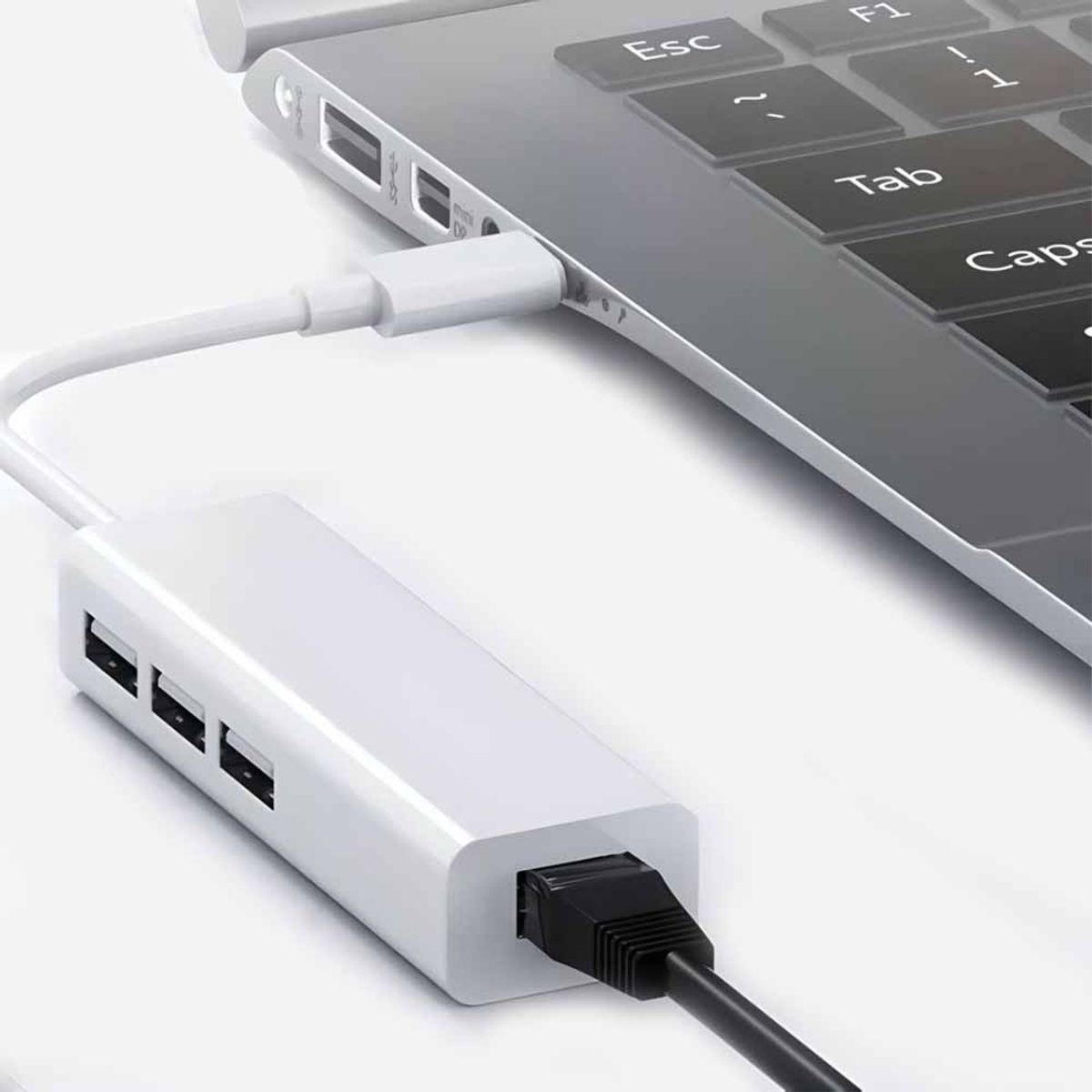 GENERICO - Adaptador USB-C A Rj45 3 Puertos Usb