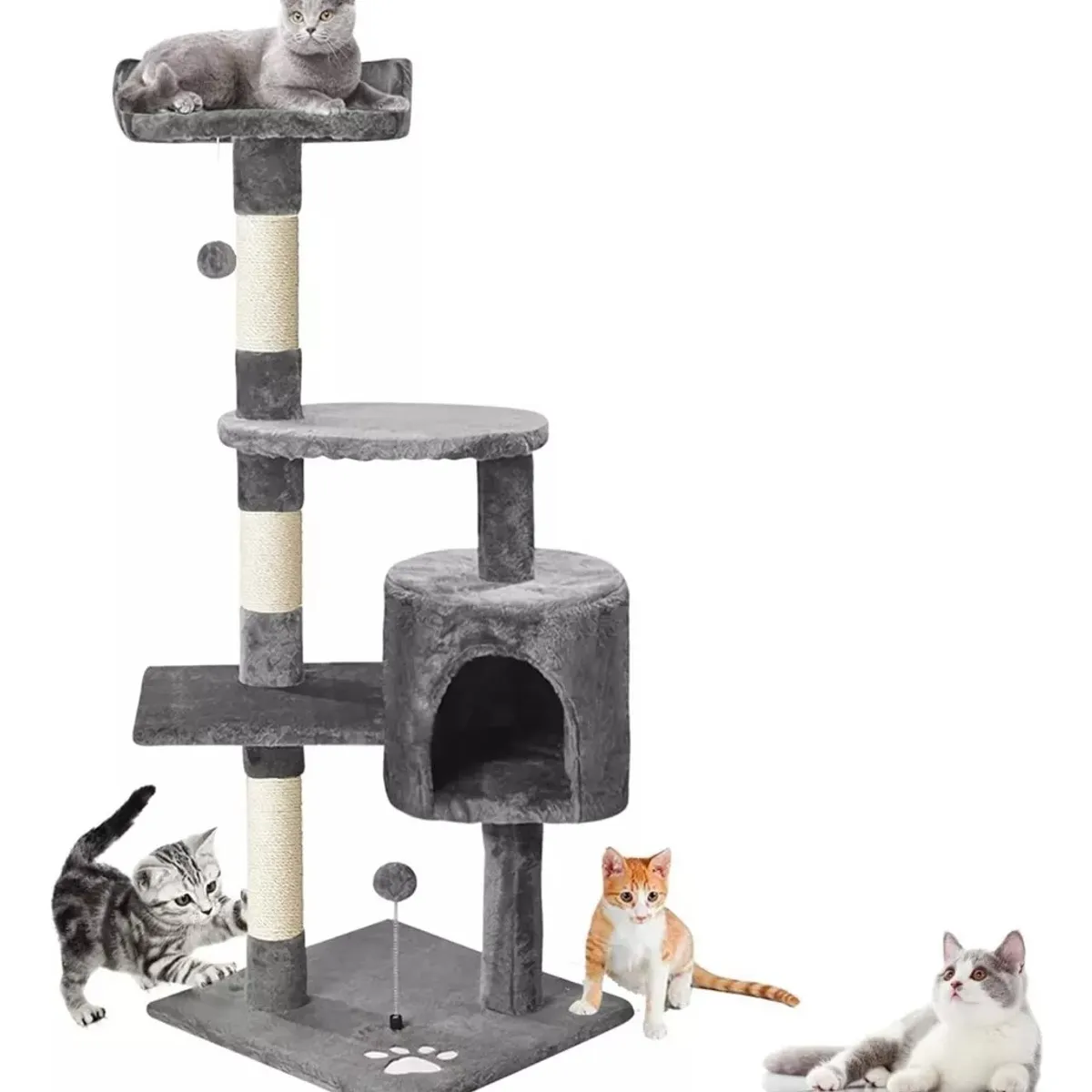 EVERSO - Rascador Arbol Para Gatos Caseros Torre Yute 4niveles 116cm