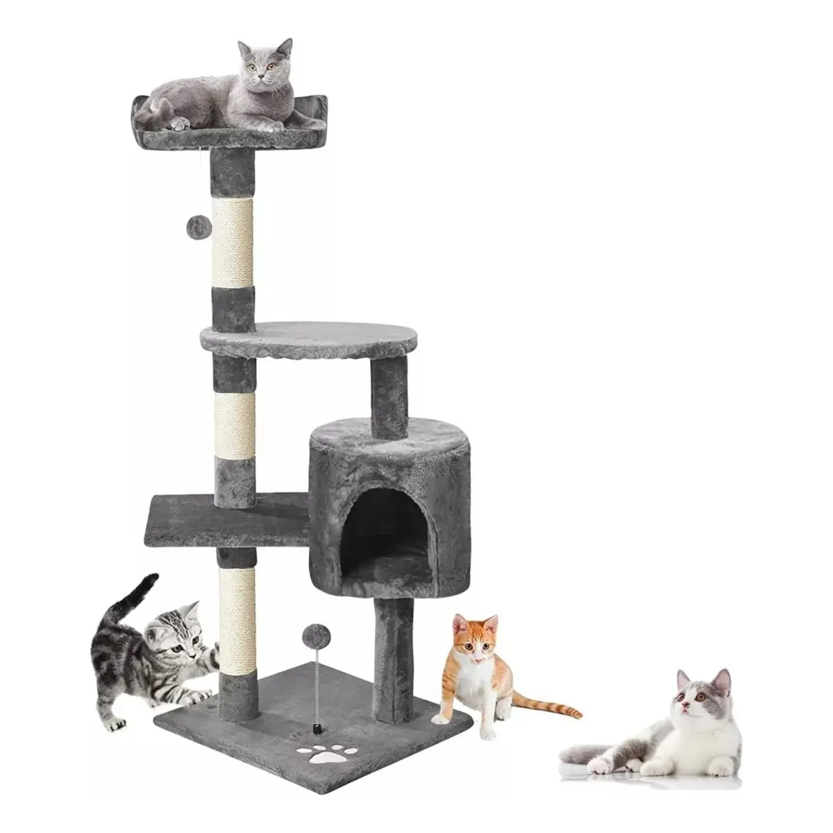 EVERSO - Rascador Arbol Para Gatos Caseros Torre Yute 4niveles 116cm