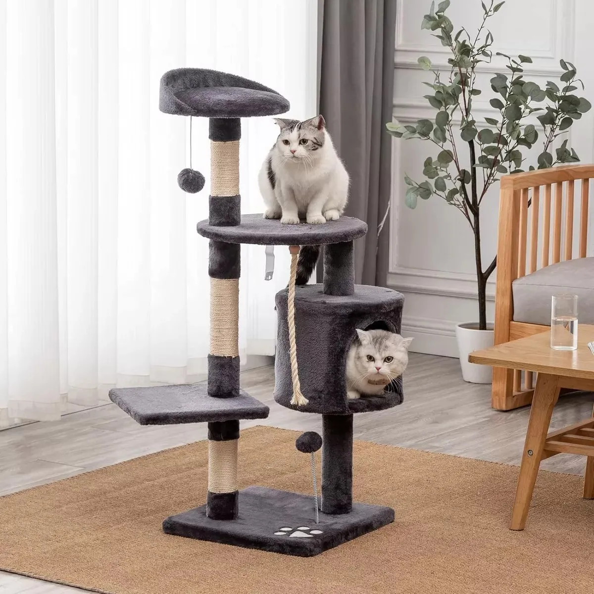 EVERSO - Rascador Arbol Para Gatos Caseros Torre Yute 4niveles 116cm