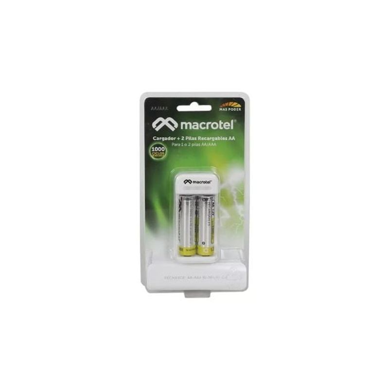 MACROTEL - Cargador Pilas Macrotel + 2 Pilas Aa 2500mha Recargable 668