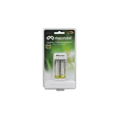 MACROTEL - Cargador Pilas + 2 Pilas Aa 2500mha Recargable 668