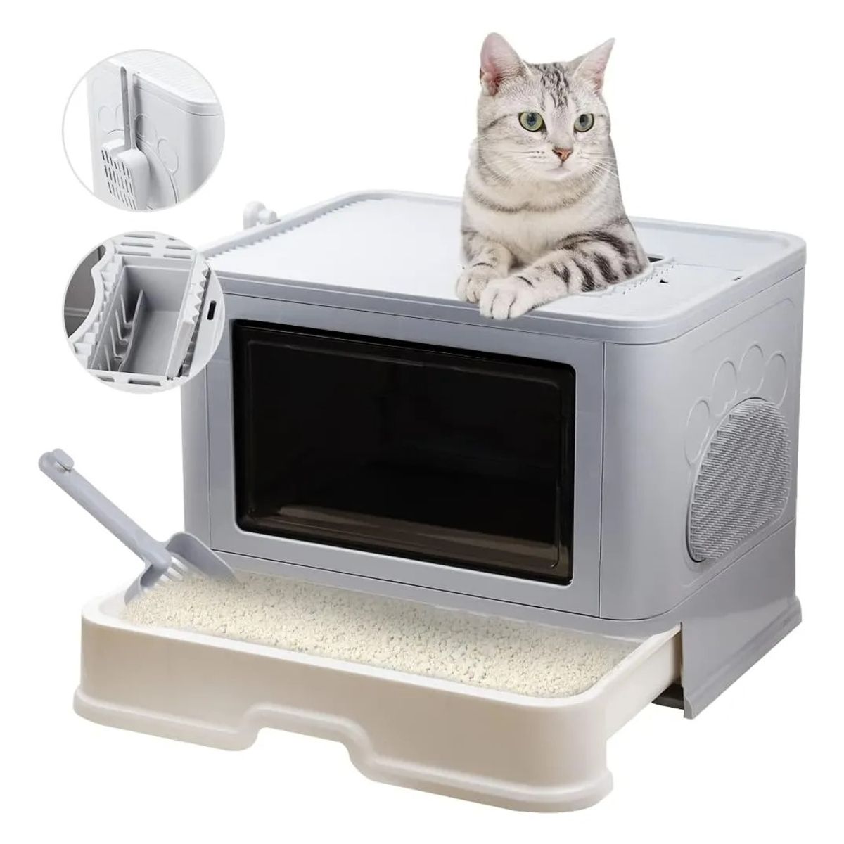 EVERSO - Arenero Gato Cerrado Baño Sanitario Con Tapa Y Pala Grande