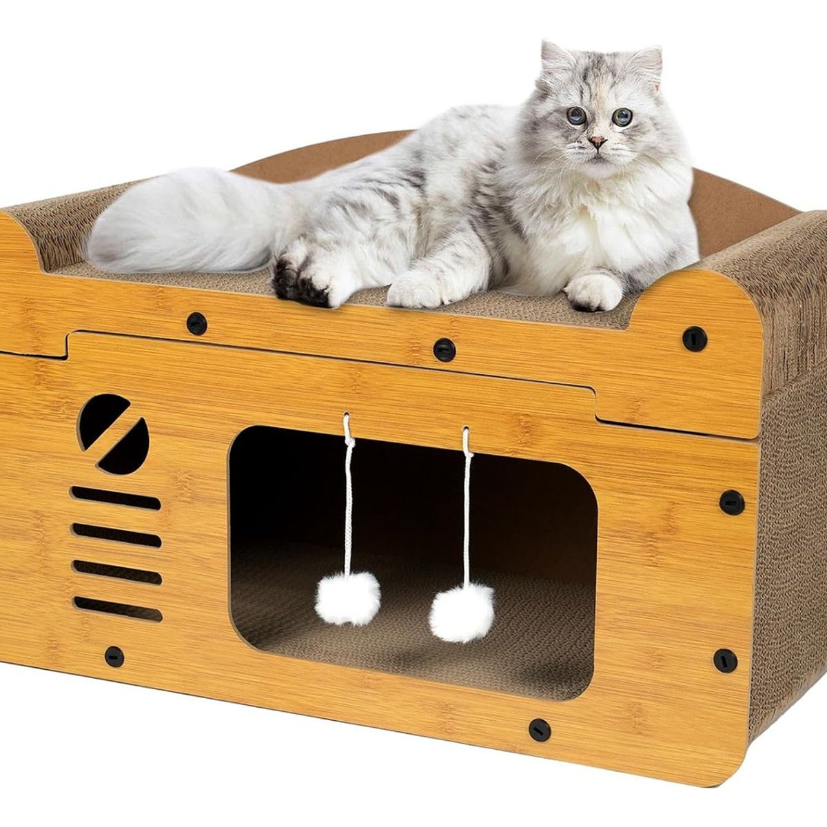 EVERSO - Cama Casa De Madera Para Gatos Rascador Cama Gato Grande56cm