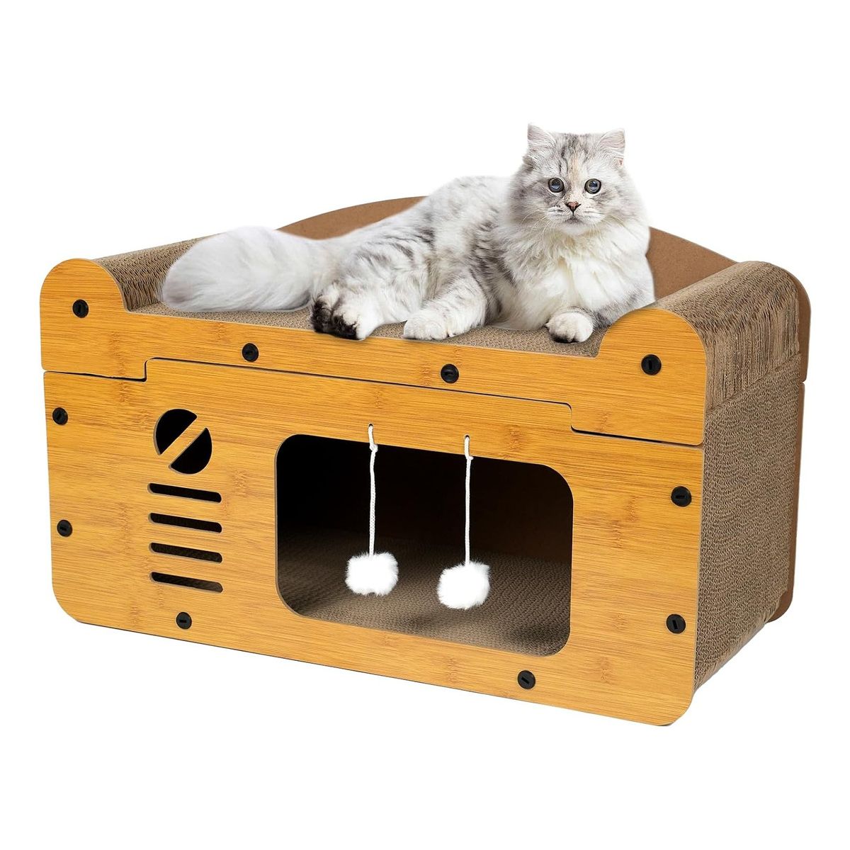 EVERSO - Cama Casa De Madera Para Gatos Rascador Cama Gato Grande56cm