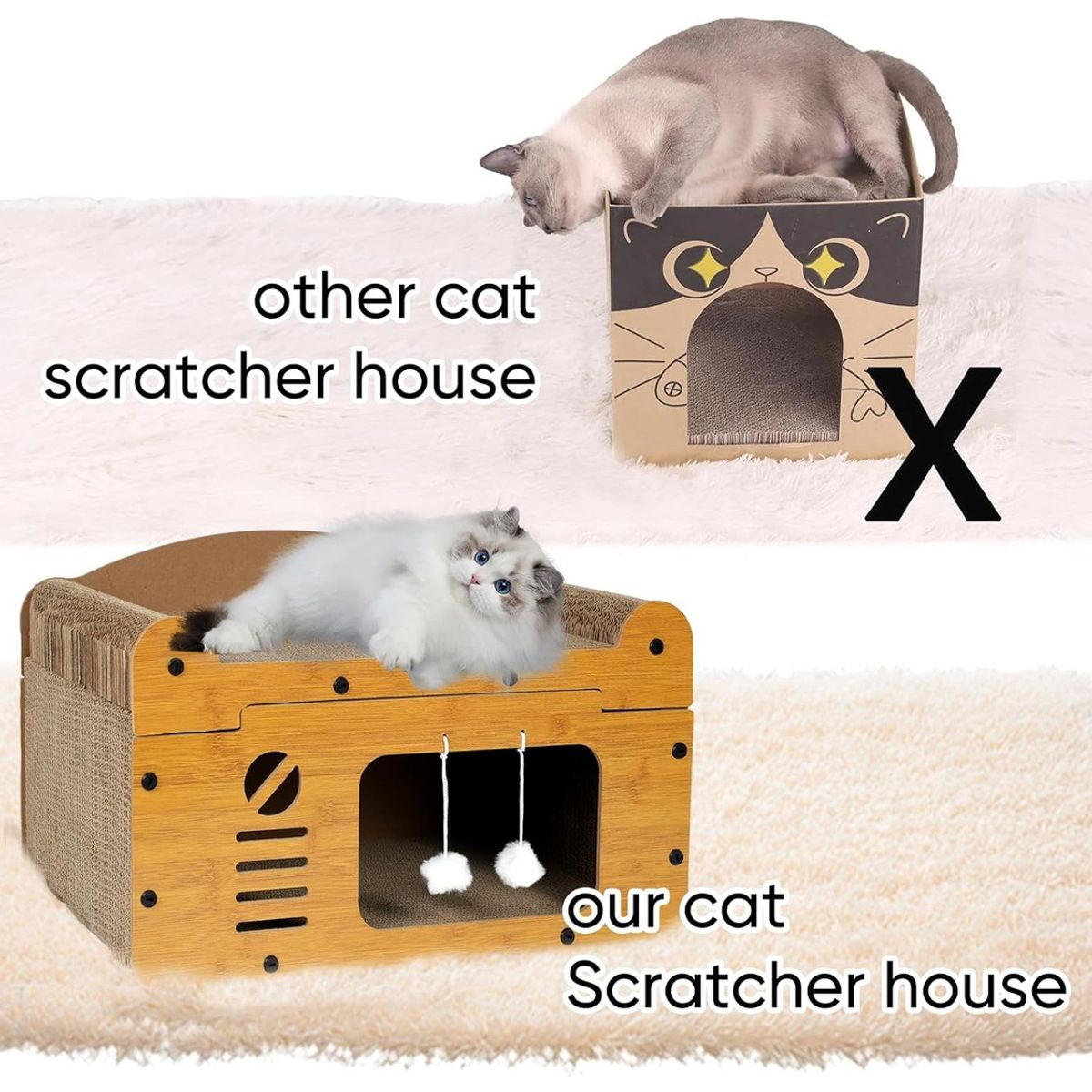 EVERSO - Cama Casa De Madera Para Gatos Rascador Cama Gato Grande56cm