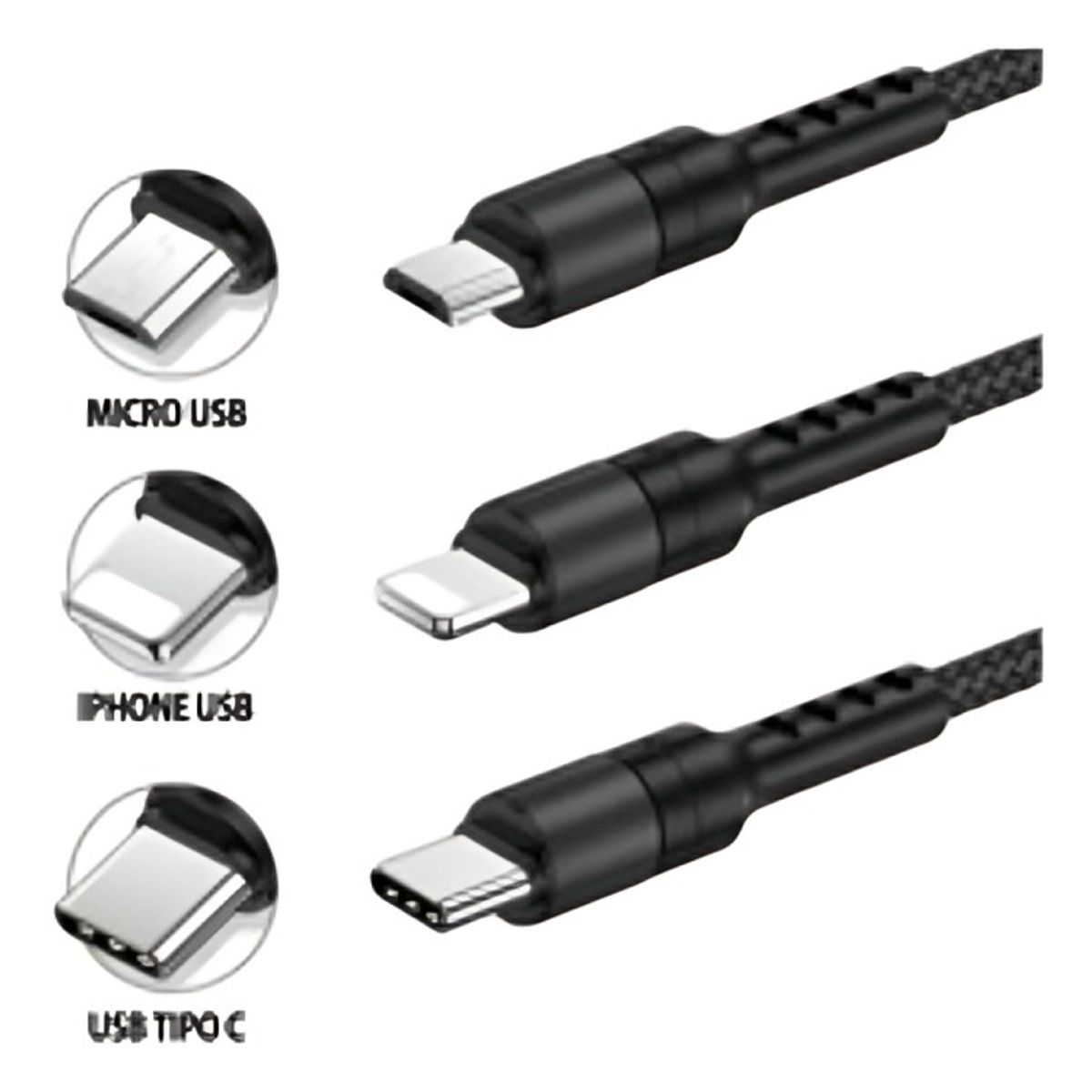 GENERICO - Cable Carga Rápida 3 En 1 - iPhone-tipo C-microusb