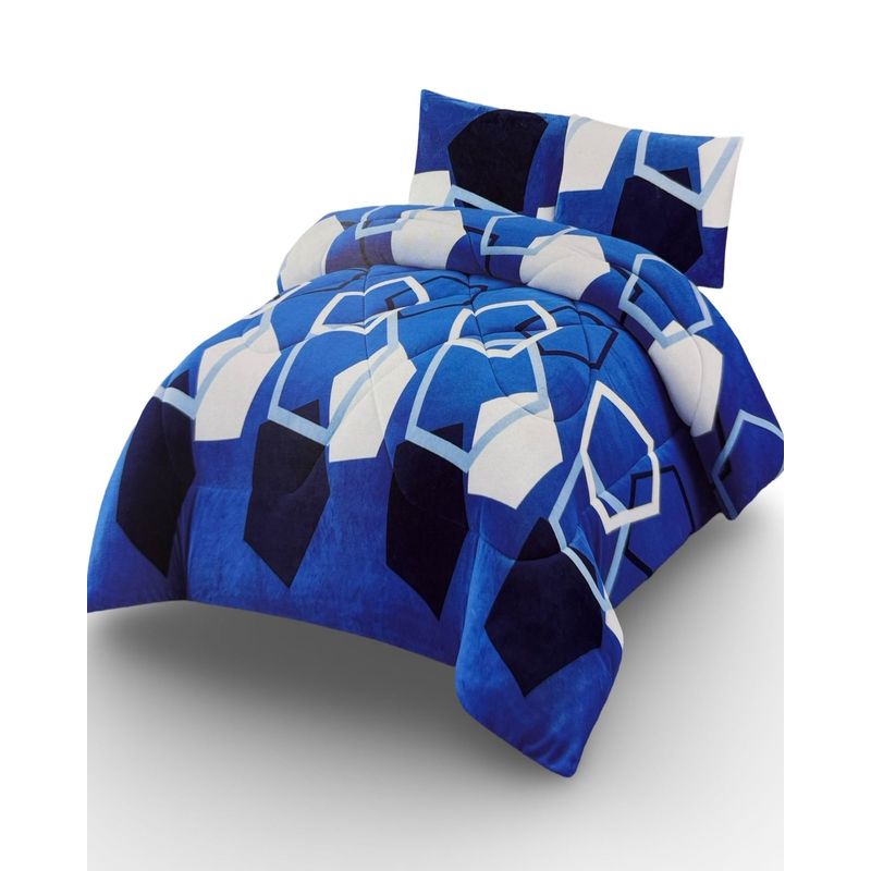 GENERICO - CUBRECAMA PLUSH CON CHIPORRO INVIERNO 2 PLAZAS AZUL