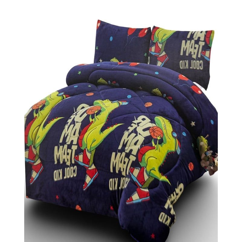 GENERICO - CUBRECAMA PLUSH CON CHIPORRO INVIERNO PLAZA Y MEDIA DISNOSAURIO NIÑO