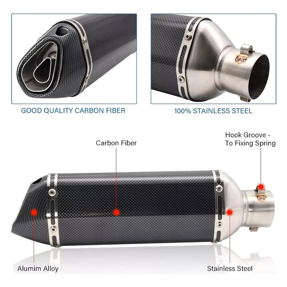 EVERSO - Tubo De Escape Para Moto Universal 38-51mm Diámetro Con Db