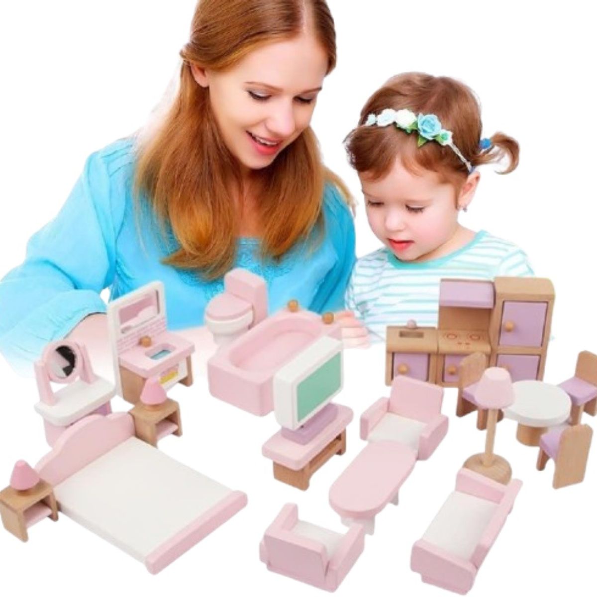 JUGUETON - Set 22 Muebles Casa de Muñecas Rosa