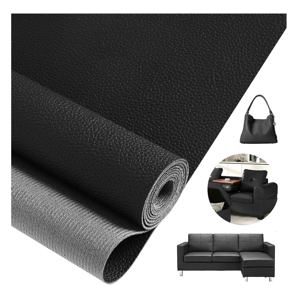 EVERSO - Parche Reparación Autoadhesivo Cuero Sofá 50x137cm Negro-