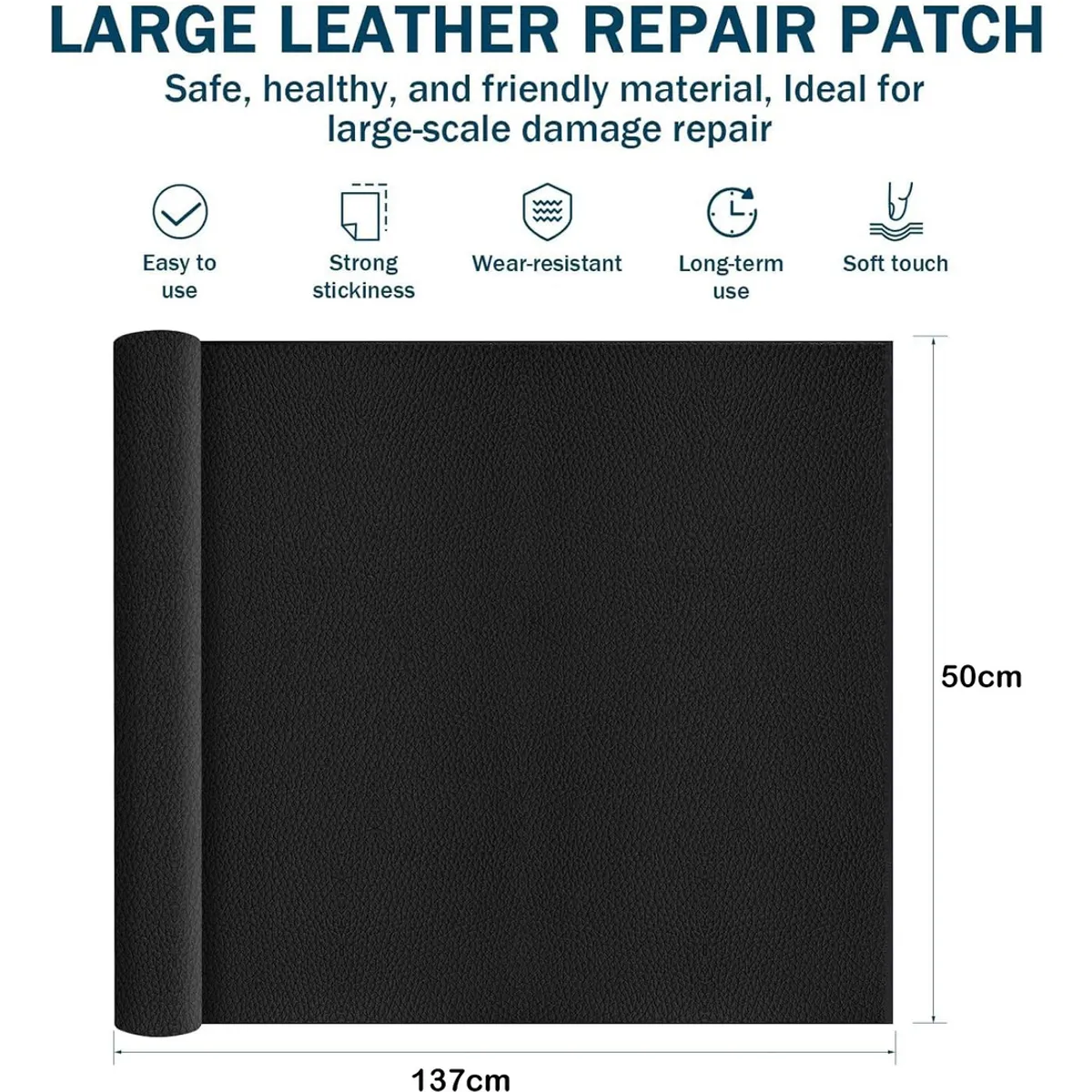 EVERSO - Parche Reparación Autoadhesivo Cuero Sofá 50x137cm Negro-