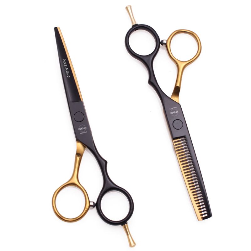 GENERICO - Set de tijeras profesionales para diestros color negro y dorado
