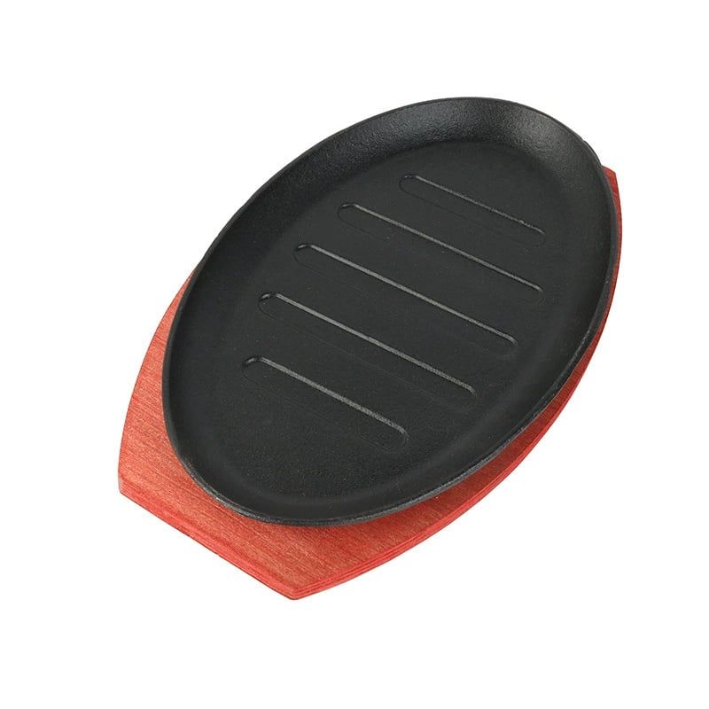 KUANGYE - Plancha Plato De Fierro Fundido Con Base De Madera 28cm