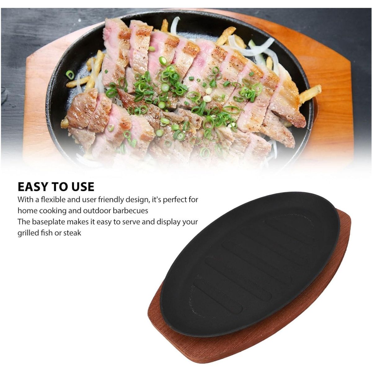 KUANGYE - Plancha Plato De Fierro Fundido Con Base De Madera 28cm