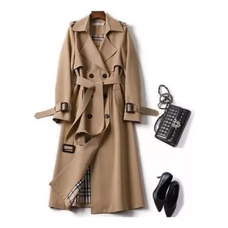 GIOIO - Gabardina Larga Elegante Cruzada Y De Color Entero Mujer