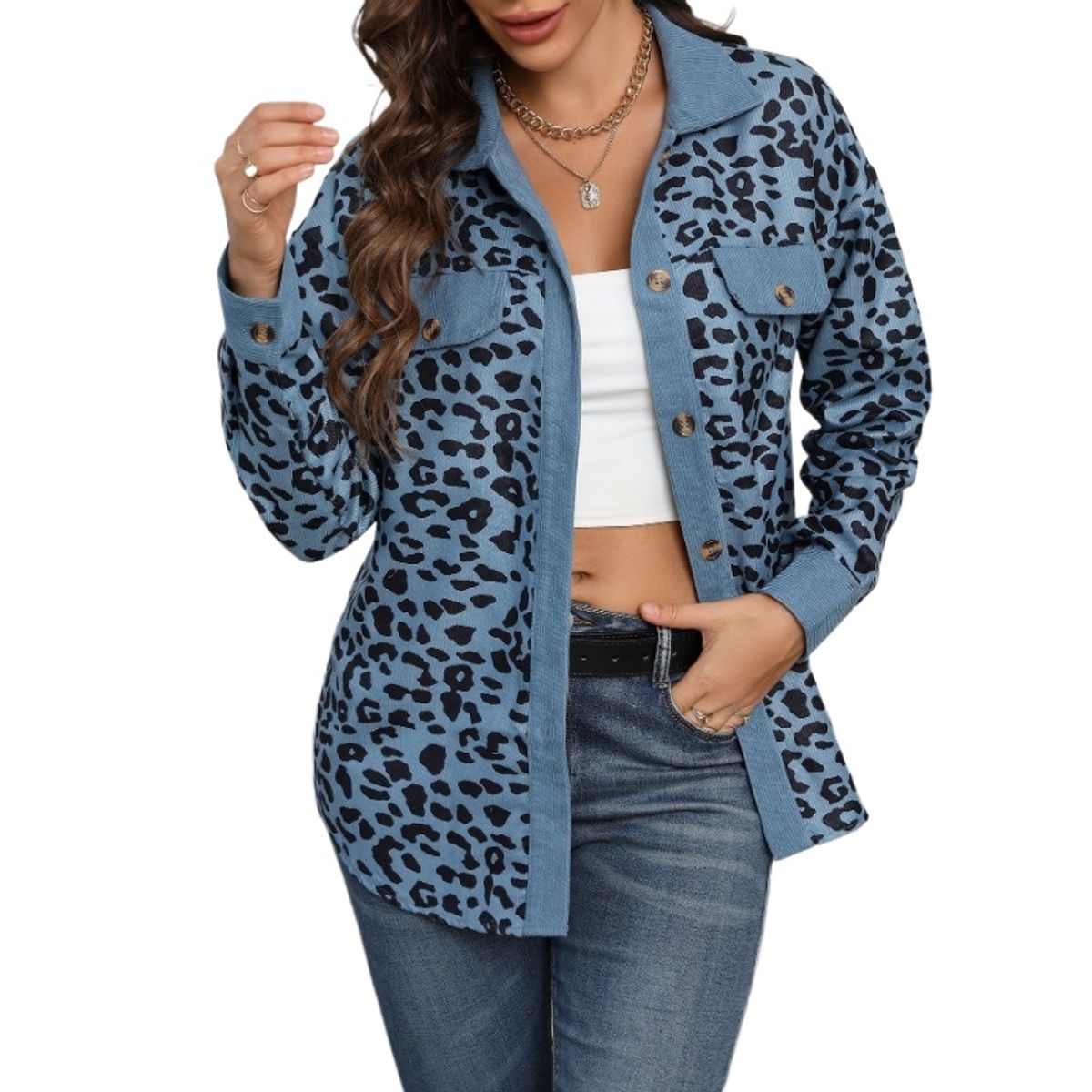 GIOIO - Chaqueta de leopardo para mujer casual versátil y ajustada
