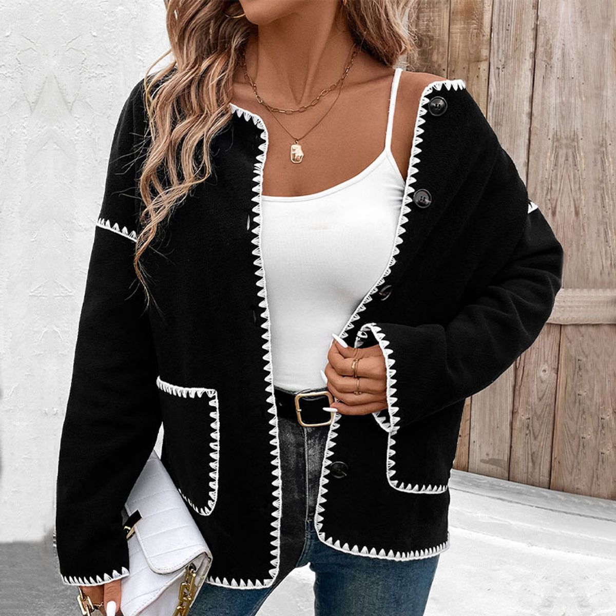 GIOIO - Chaqueta Mujer Pana Ajustada Casual Elegante