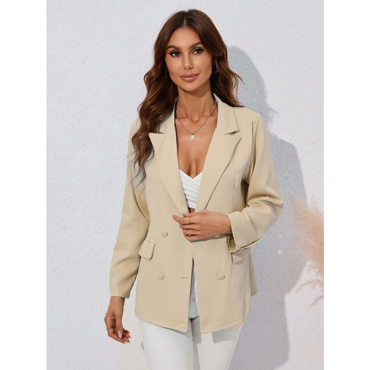 GIOIO - Chaqueta Mujer Doble Botonadura Solapa Manga Larga Otoño Invierno