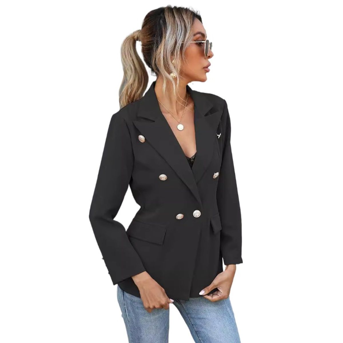 GIOIO - Chaqueta mujer estilo europeo manga larga con botones casual entallada