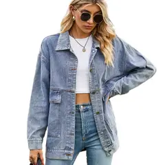 GIOIO - Chaqueta denim mujer clasica holgada retro estiliza casual