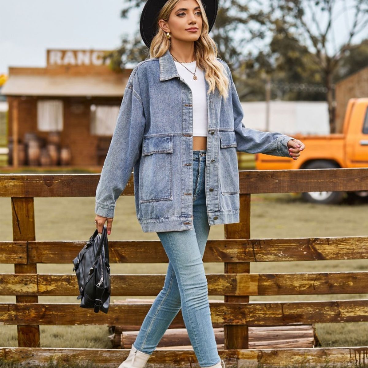 GIOIO - Chaqueta denim mujer clasica holgada retro estiliza casual