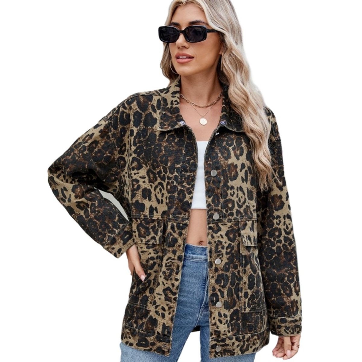 GIOIO - Chaqueta denim mujer clasica holgada retro estiliza casual