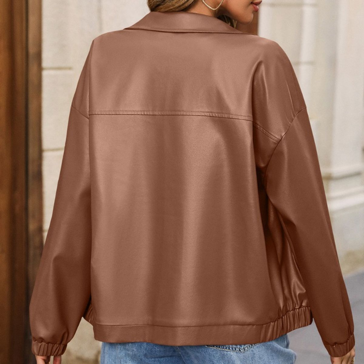 GIOIO - Chaqueta Mujer Piel PU Solapa Manga Larga Estilo Motera Casual