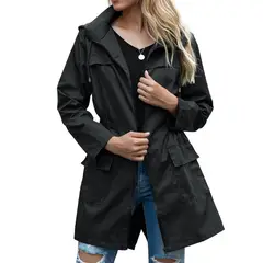 GIOIO - Chaqueta impermeable mujer con capucha y cinturon para montaña casual