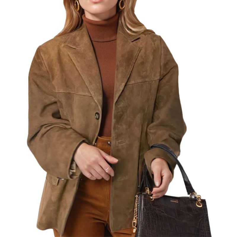GIOIO - Chaqueta Mujer Marrón Bolsillos Holgado Estilo Retro Elegante