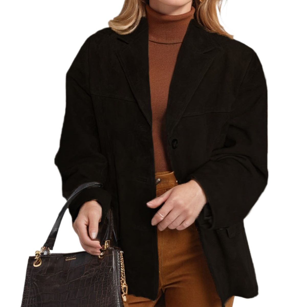 GIOIO - Chaqueta Mujer Marrón Bolsillos Holgado Estilo Retro Elegante