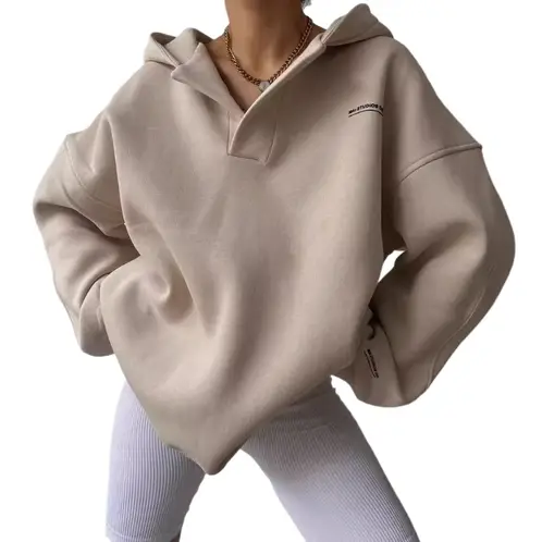 GIOIO - Buzo mujer con capucha estampado manga larga cuello V forrado casual.